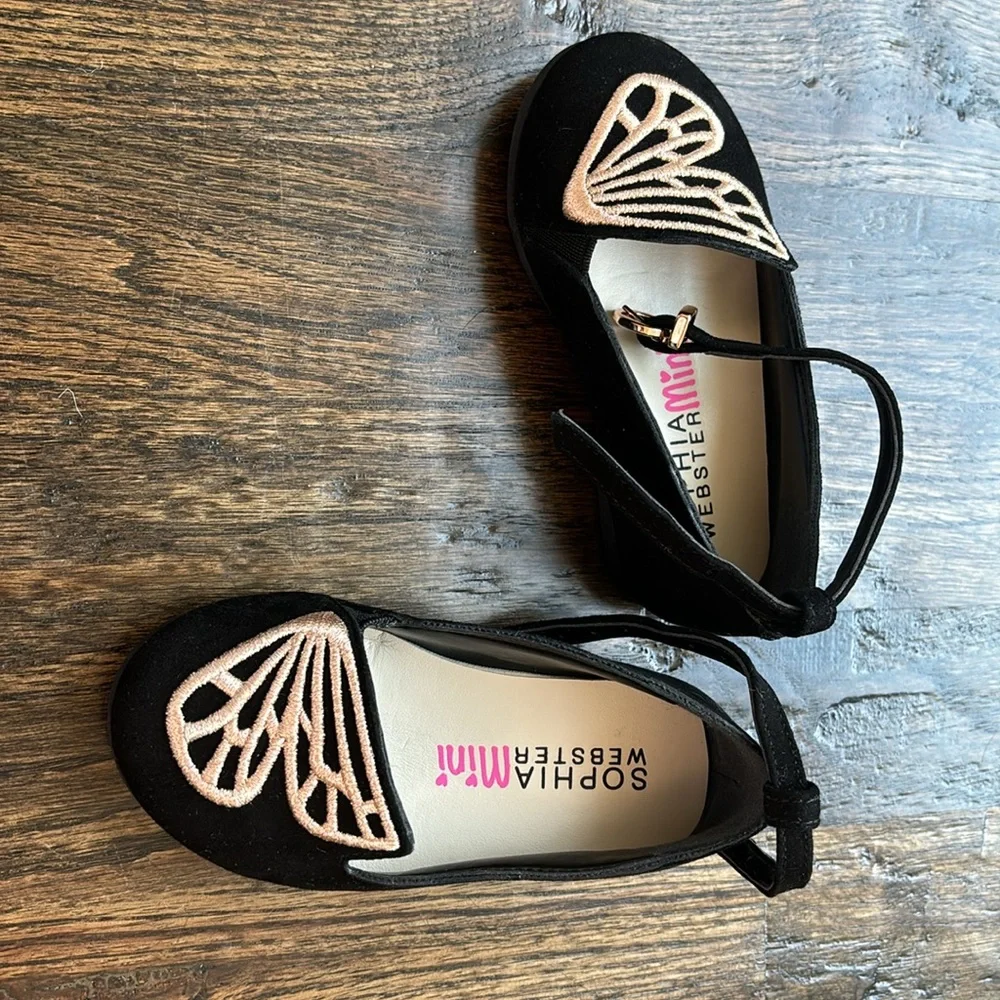 Sophia Webster Mini Bibi Butterfly Flats in Black & Rose Gold